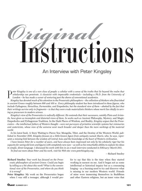 An Interview with Peter Kingsley