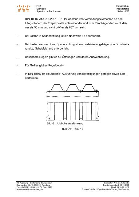 Trapezprofile - IngenieurbÃ¼ro Dr. KnÃ¶del