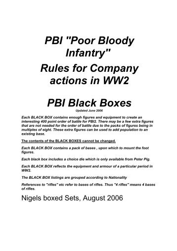 Rules for Company actions in WW2 PBI Black Boxes - Peter Pig