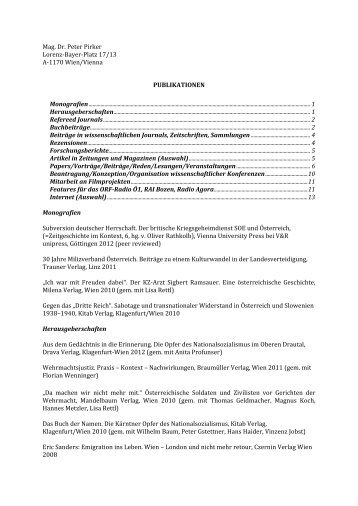 pdf | publikationen - Peter Pirker \ Historiker \ Politikwissenschafter