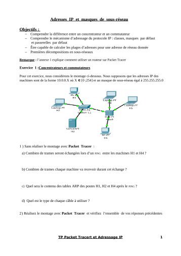 Adresses IP et masques de sous-rÃ©seau Objectifs : - Petit Fichier