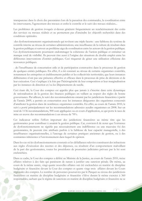 Rapport da la cour des comptes 2010 (Tome 1) - Transparency