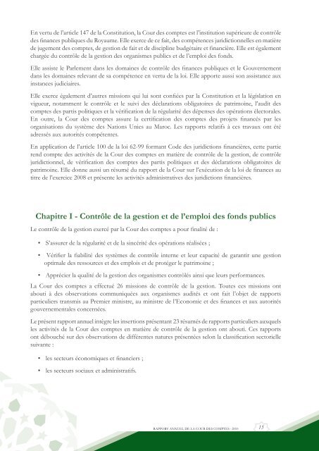 Rapport da la cour des comptes 2010 (Tome 1) - Transparency