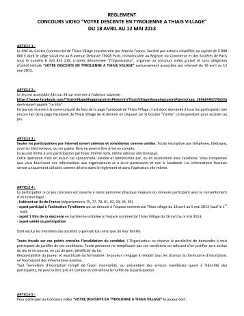 RÃ¨glement jeu concours video thihs - Thiais Village