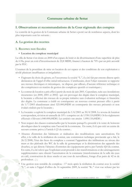 Rapport da la cour des comptes 2010 (Tome 2) - Transparency