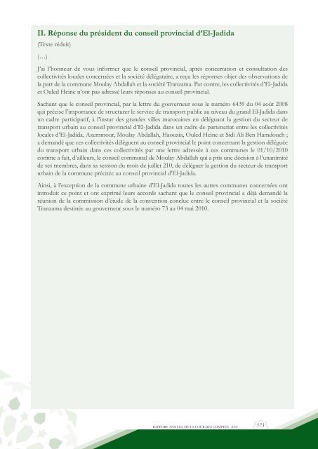 Rapport da la cour des comptes 2010 (Tome 2) - Transparency