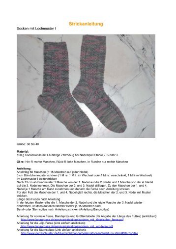 Strickanleitung Socken mit Lochmuster - von Petra Schuster