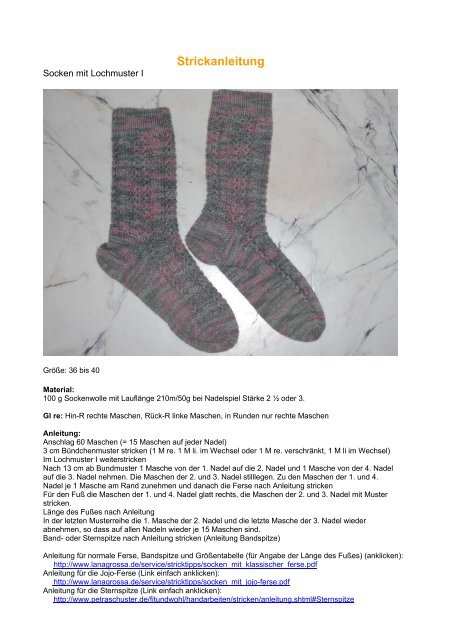 Strickanleitung Socken Mit Lochmuster Von Petra Schuster