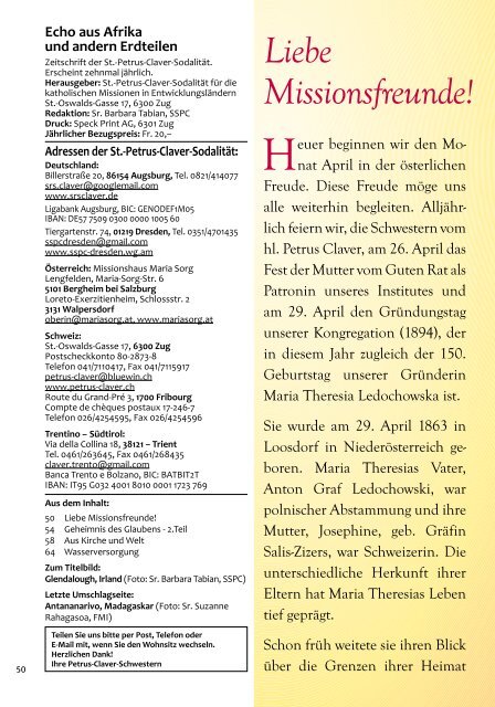 Nr. 3.April - bei den Missionsschwestern des hl. Petrus Claver