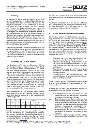 Gewerbelärm-Kontingentierung gemäß Entwurf DIN 45691 - PEUTZ ...