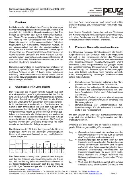 Gewerbelärm-Kontingentierung gemäß Entwurf DIN 45691 - PEUTZ ...