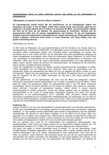 Maatregelen geluidsreductie is maatwerk - Peutz