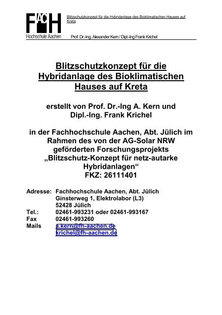 Bioklimatischen Hauses auf Kreta - FH Aachen, Elektrolabor