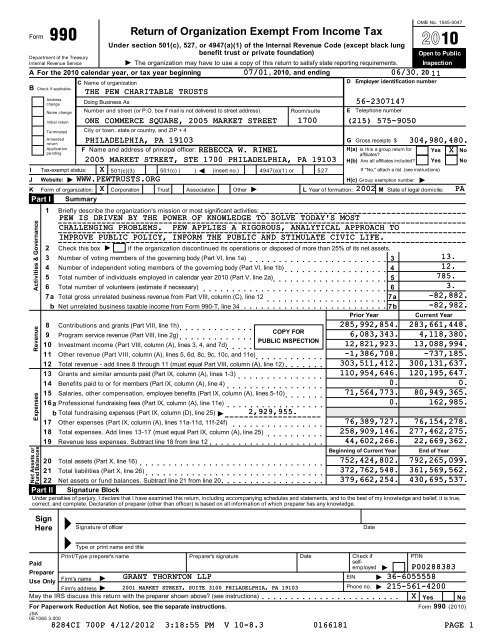 to Form 990 - The Pew Charitable Trusts