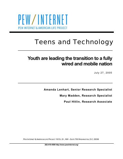 Teens and Technology - Pew Internet & American Life Project
