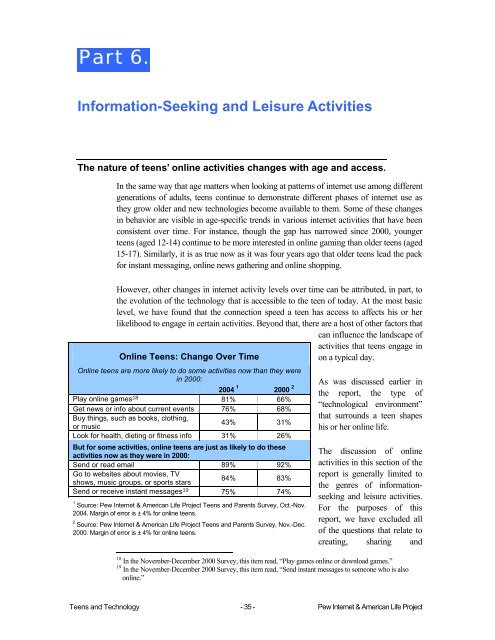 Teens and Technology - Pew Internet & American Life Project