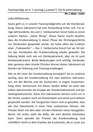 Fastenpredigt am 4. F.sonntag („Laetare“): Die Krankensalbung ...