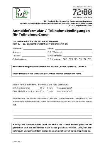 Anmeldeformular / Teilnahmebedingungen fÃ¼r TeilnehmerInnen