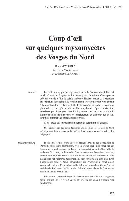 Coup d'Åil sur quelques myxomycÃ¨tes des Vosges du Nord