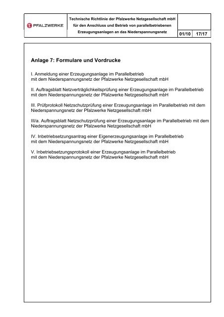 01/10 1/17 Inhaltsverzeichnis Allgemeines ... - Pfalzwerke