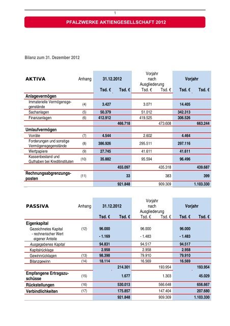 Jahresabschluss 2012 - Pfalzwerke