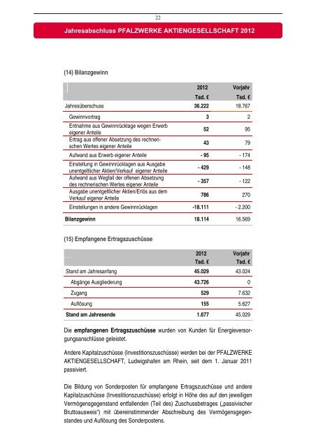 Jahresabschluss 2012 - Pfalzwerke