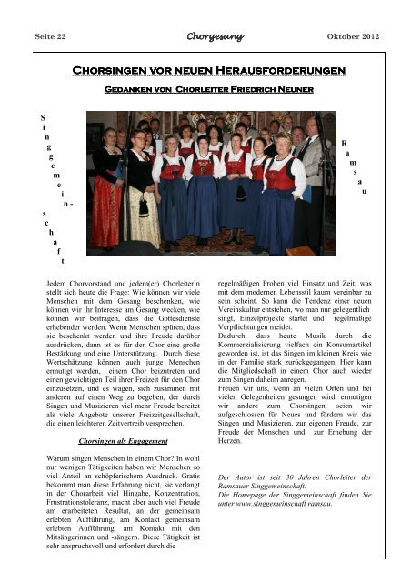 Nr. 87, Ausgabe 8, Oktober 2012, "Kirchenmusik" - Pfarre Zell am ...