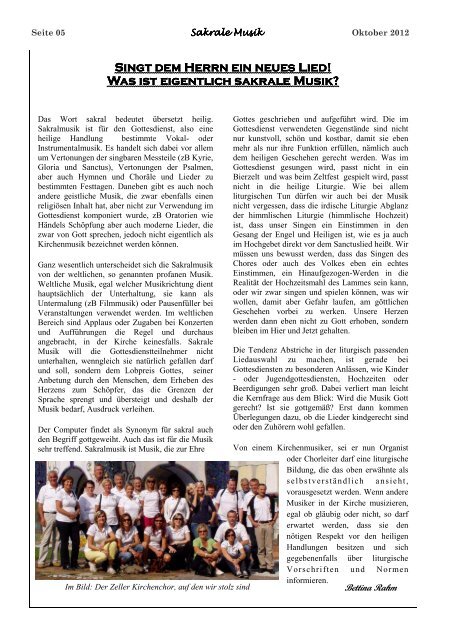 Nr. 87, Ausgabe 8, Oktober 2012, "Kirchenmusik" - Pfarre Zell am ...
