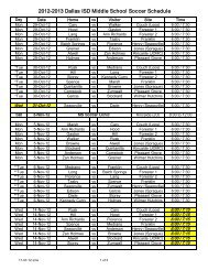 2012-2013 Dallas ISD Middle School Soccer Schedule