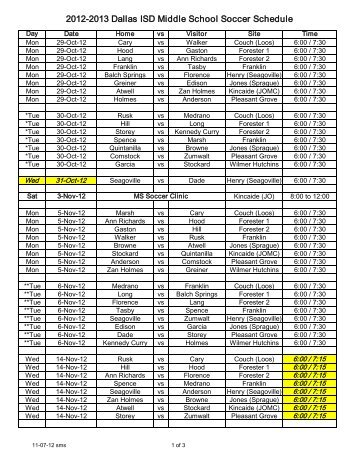 2012-2013 Dallas ISD Middle School Soccer Schedule