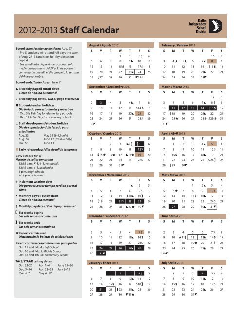 2012–2013 Staff Calendar - Dallas Independent School District