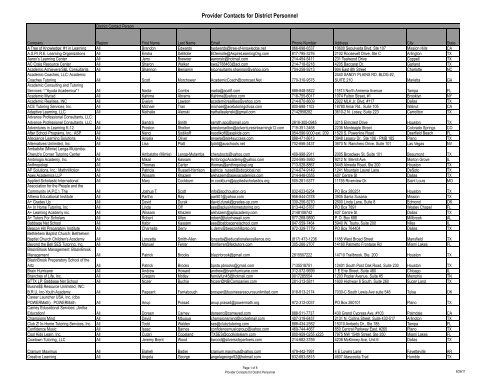 Provider Contacts for District Personnel - Dallas Independent School ...