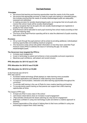 Pupil Premium Report 2013-14 - Corbets Tey School