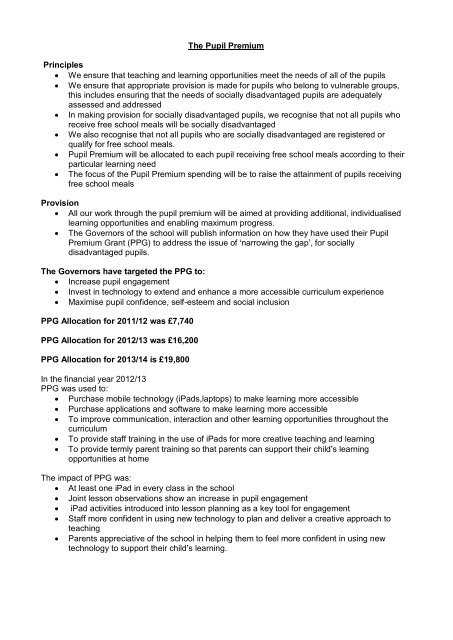 Pupil Premium Report 2013-14 - Corbets Tey School