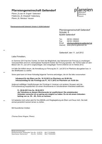Elternbrief mit wichtigen Information zur Firmung - der Pfarreien ...