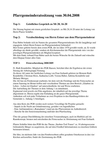 Protokoll vom 30.4.2008 - der Pfarreien Geltendorf - Kaltenberg ...