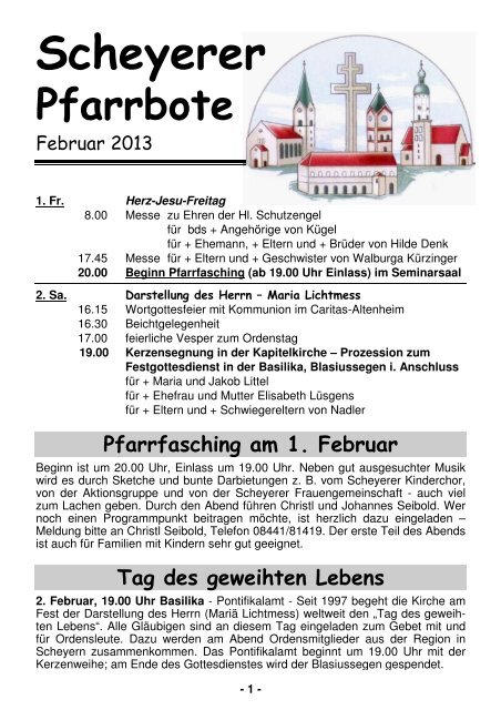 Februar 2013 - Pfarrei Scheyern