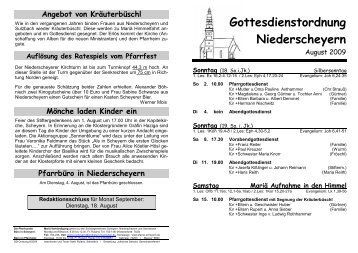 Gottesdienstordnung Niederscheyern - Pfarrei Scheyern