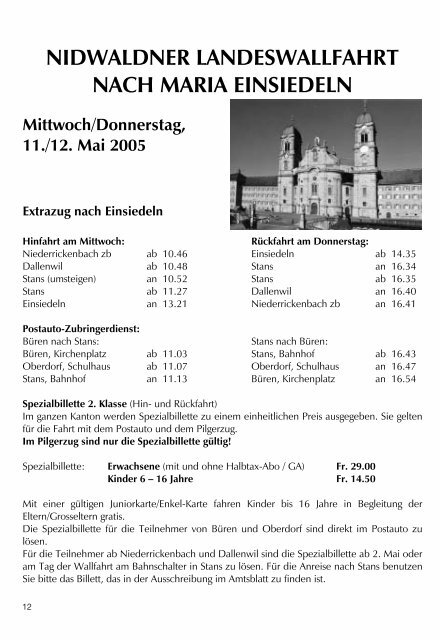 Landeswallfahrten Sachseln und Einsiedeln - Pfarrei Stans