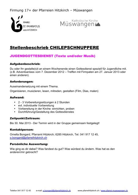 Chileschnuppere Homepage - Pfarrei Hitzkirch