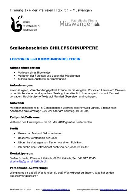 Chileschnuppere Homepage - Pfarrei Hitzkirch