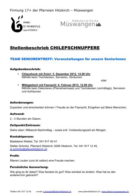 Chileschnuppere Homepage - Pfarrei Hitzkirch
