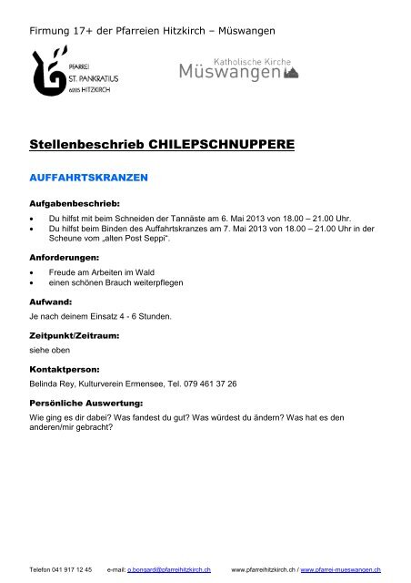 Chileschnuppere Homepage - Pfarrei Hitzkirch