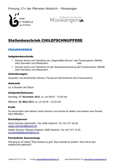 Chileschnuppere Homepage - Pfarrei Hitzkirch