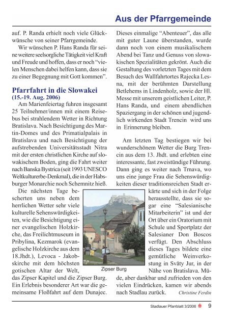 Pfarrblatt 2006/3 - 22., Pfarre Stadlau