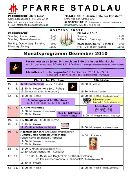 Monatsprogramm Dezember 2010 - 22., Pfarre Stadlau