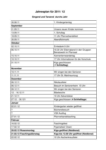 Jahresplan fÃ¼r 2011/ 12 - Pfarrverband HÃ¶henkirchen-Siegertsbrunn