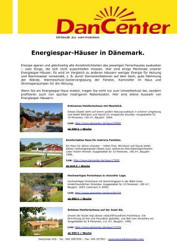 Energiespar-Häuser in Dänemark. - Dancenter