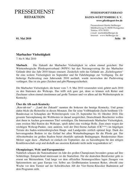 PD- Mai 2010 - Verband der Pferdesportvereine Nordbaden