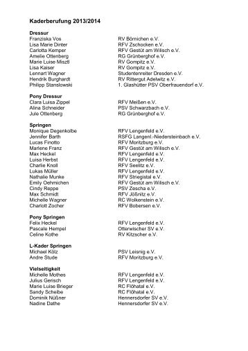 Kaderberufung 2013/2014 - Landesverbandes Pferdesport Sachsen